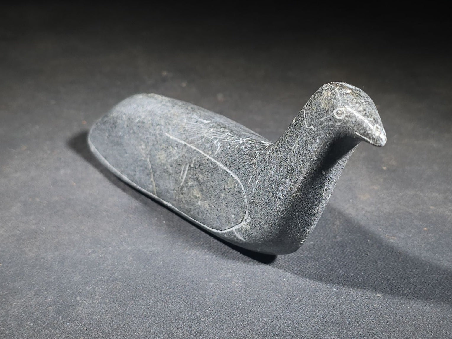 Vintage Inuit Carved Stone Bird Sculpture with Incised Signature and Canadian Eskimo Art Certification Tag