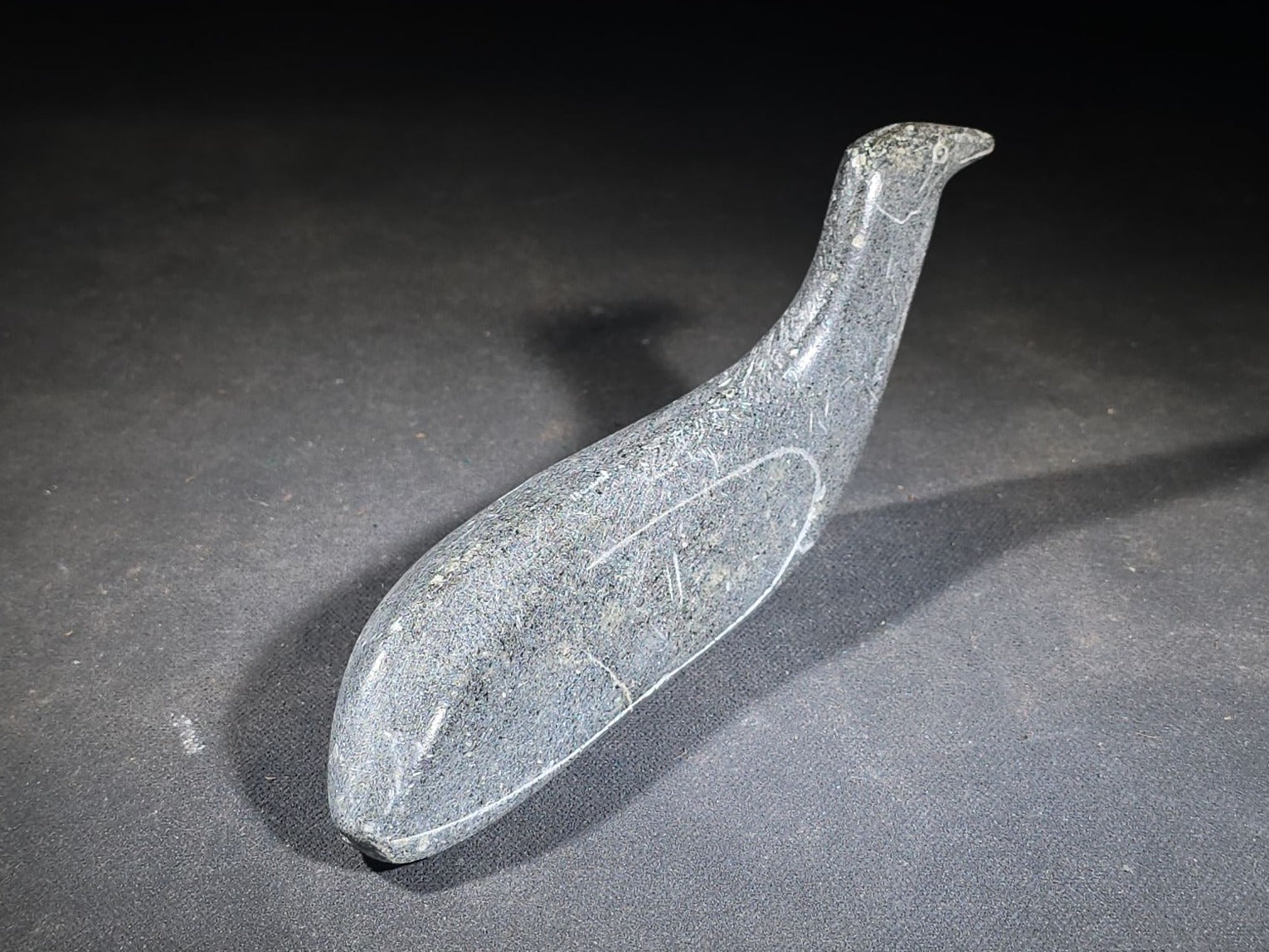 Vintage Inuit Carved Stone Bird Sculpture with Incised Signature and Canadian Eskimo Art Certification Tag