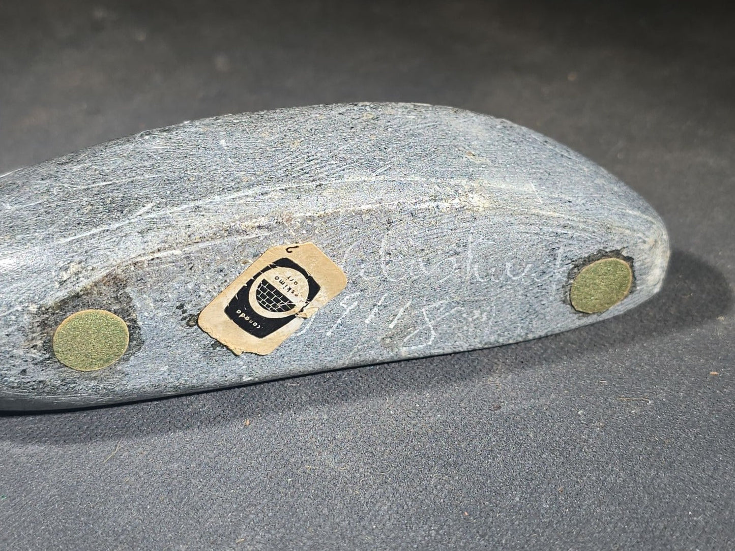 Vintage Inuit Carved Stone Bird Sculpture with Incised Signature and Canadian Eskimo Art Certification Tag
