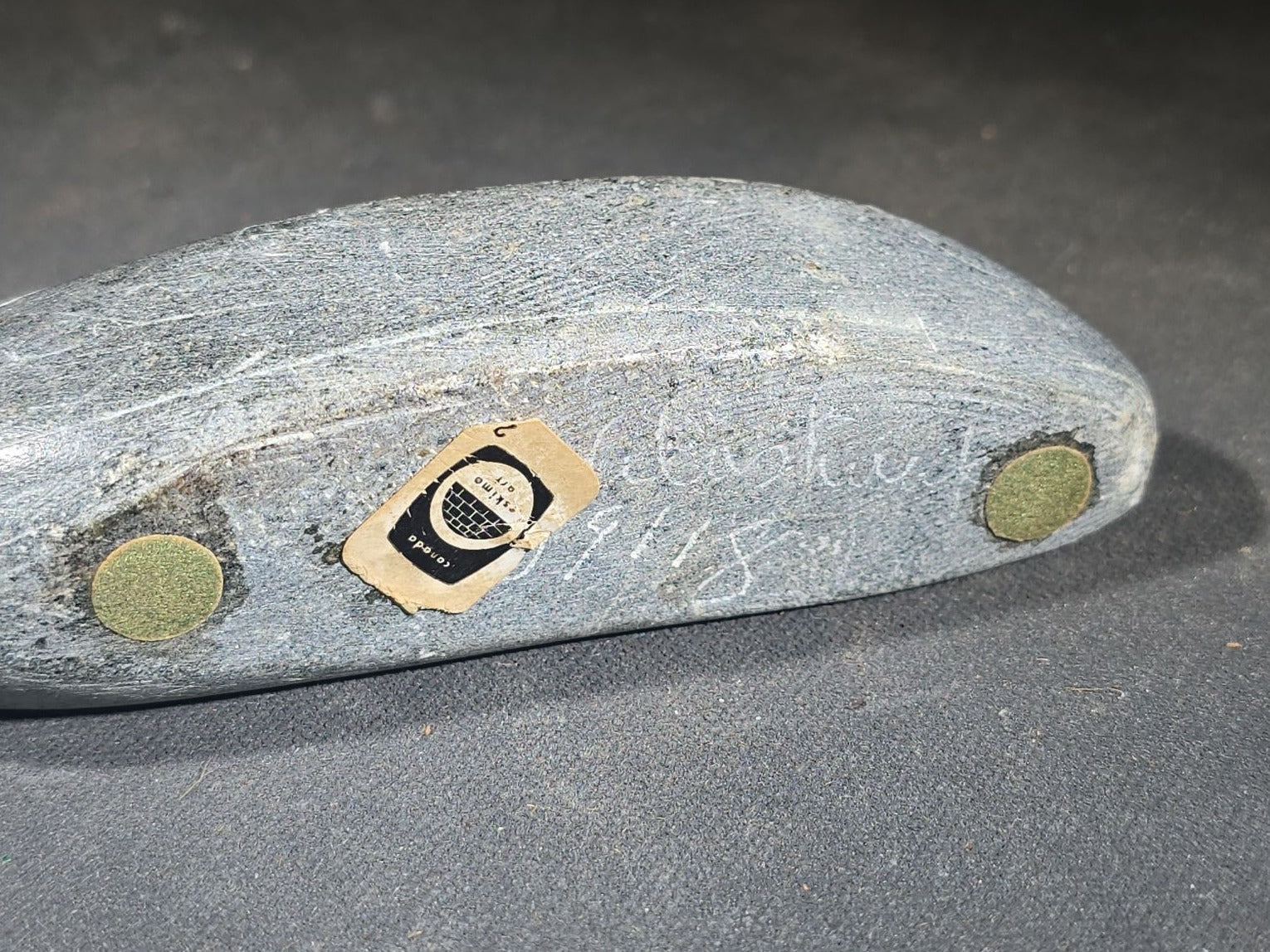Vintage Inuit Carved Stone Bird Sculpture with Incised Signature and Canadian Eskimo Art Certification Tag