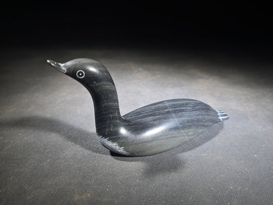 Vintage Inuit Carved Stone Loon Figure by Paul Cookie, Sanikiluaq, Nunavut, Canada, 1999