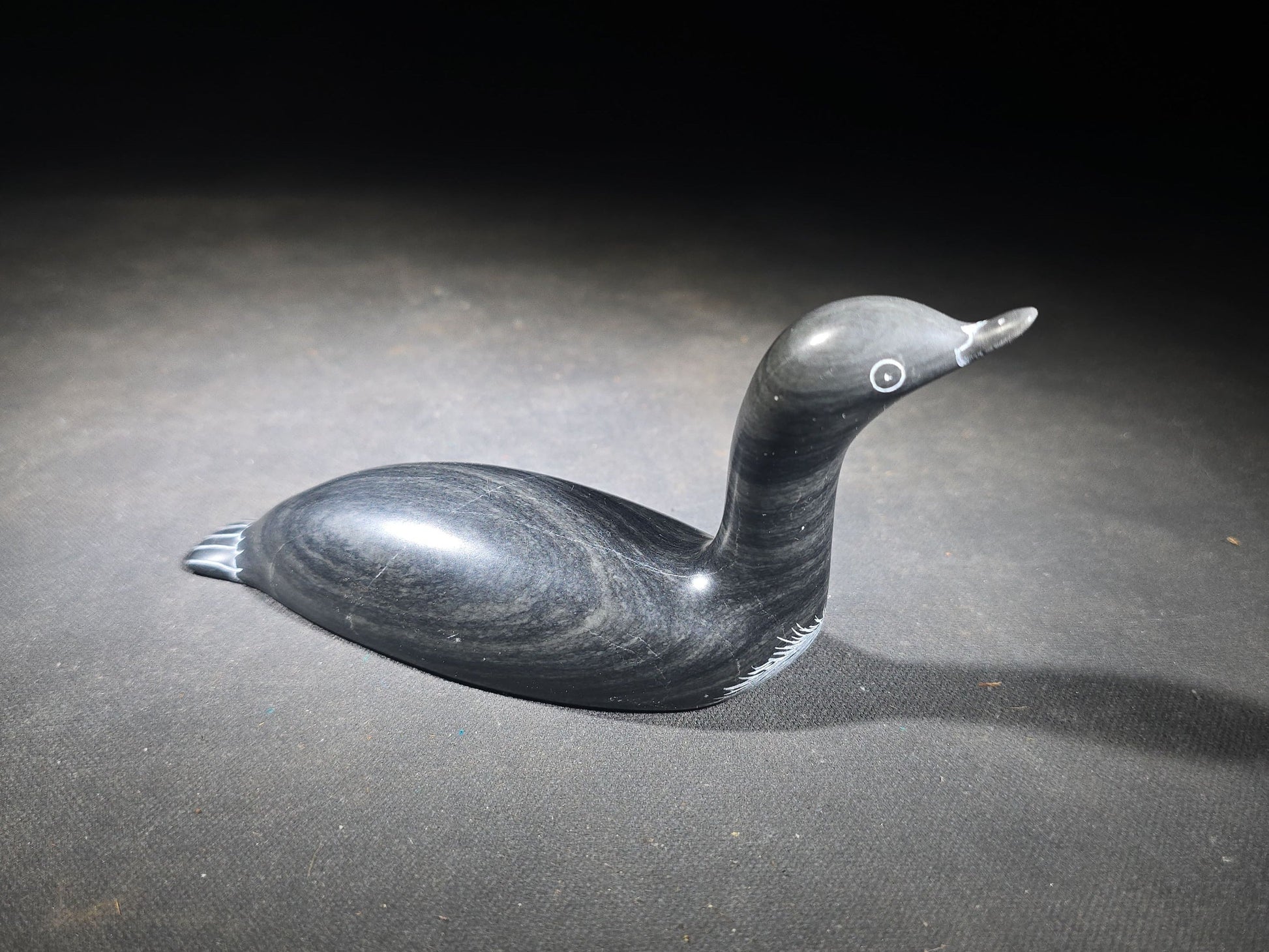 Vintage Inuit Carved Stone Loon Figure by Paul Cookie, Sanikiluaq, Nunavut, Canada, 1999