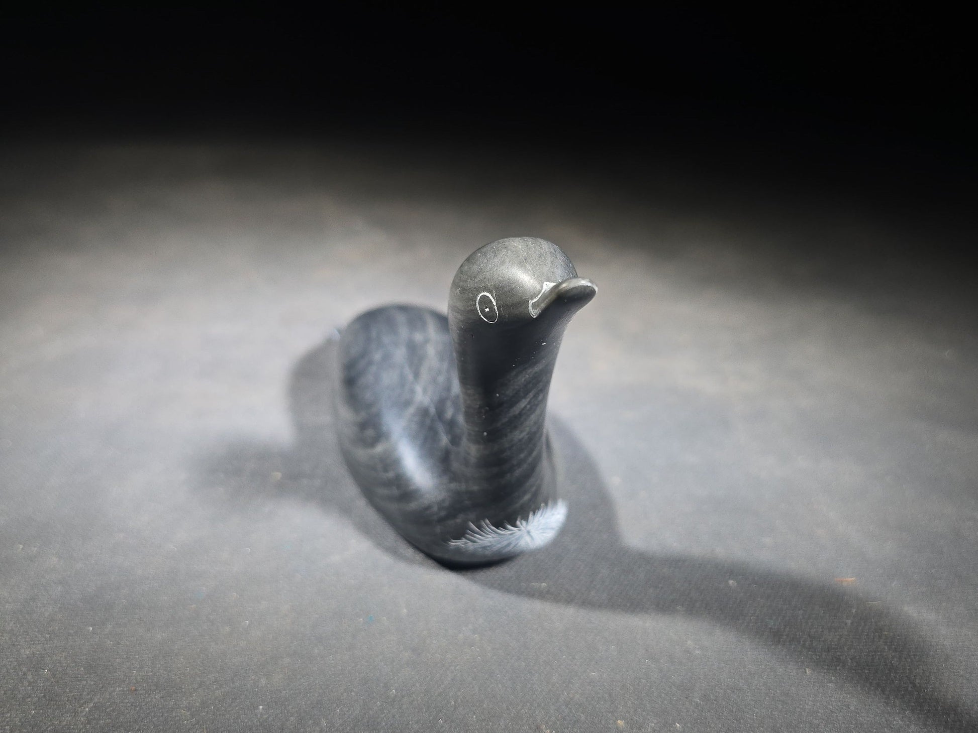 Vintage Inuit Carved Stone Loon Figure by Paul Cookie, Sanikiluaq, Nunavut, Canada, 1999