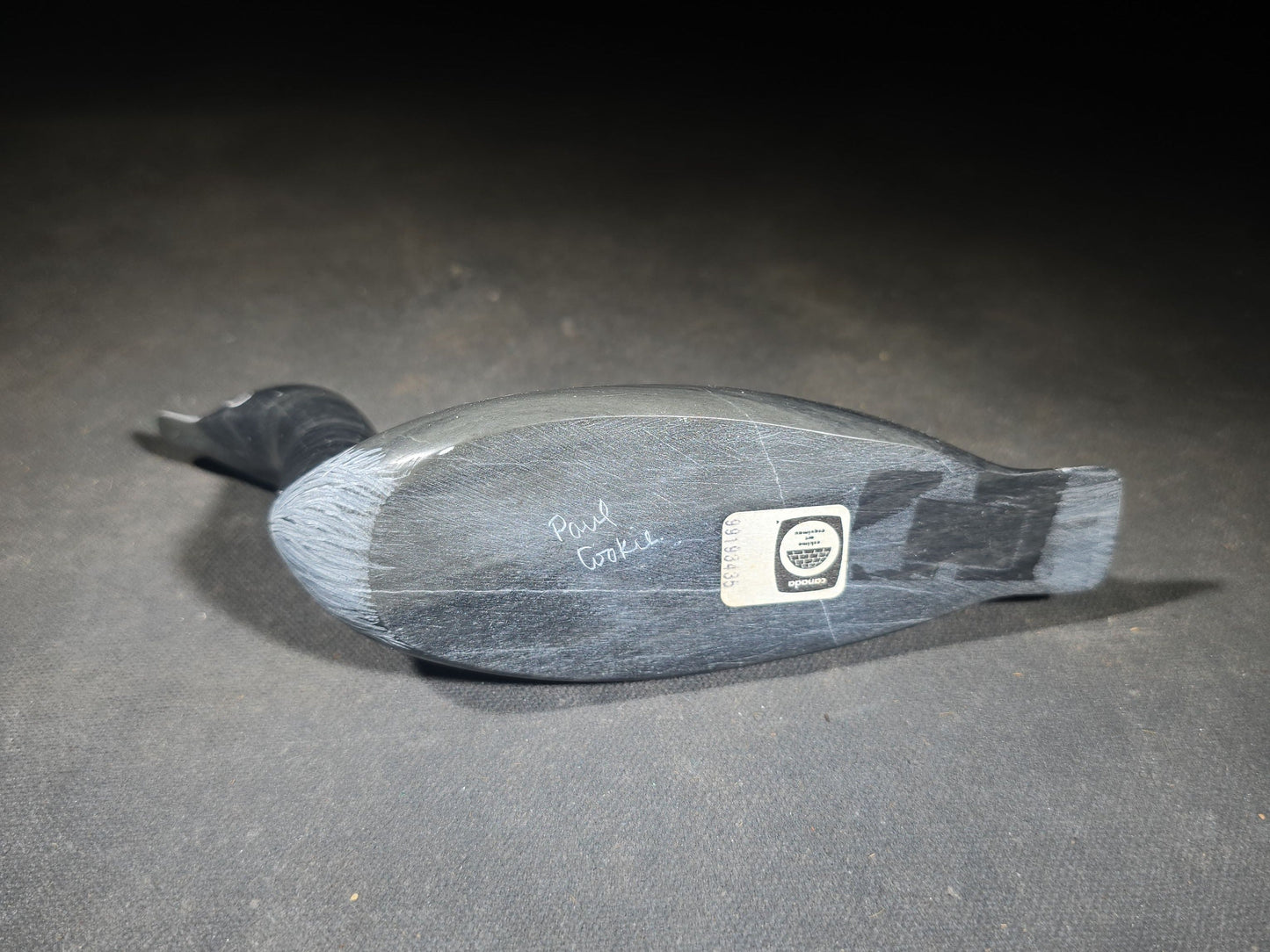 Vintage Inuit Carved Stone Loon Figure by Paul Cookie, Sanikiluaq, Nunavut, Canada, 1999