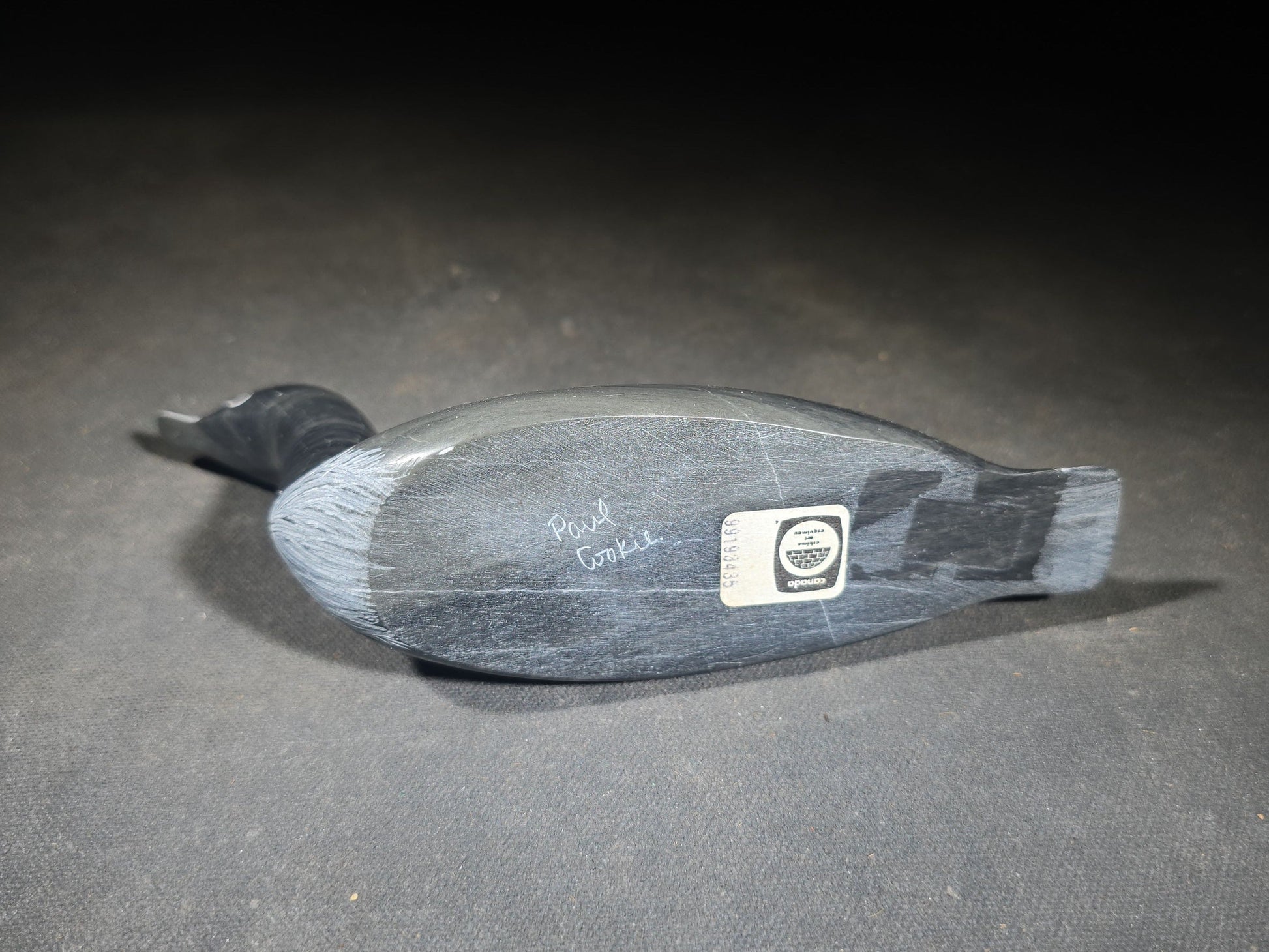 Vintage Inuit Carved Stone Loon Figure by Paul Cookie, Sanikiluaq, Nunavut, Canada, 1999