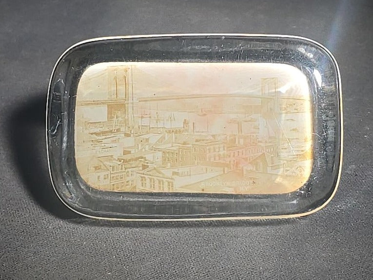 Antique Glass Paperweight with Photograph of the Brooklyn Bridge and New York City Skyline