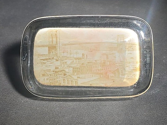 Antique Glass Paperweight with Photograph of the Brooklyn Bridge and New York City Skyline