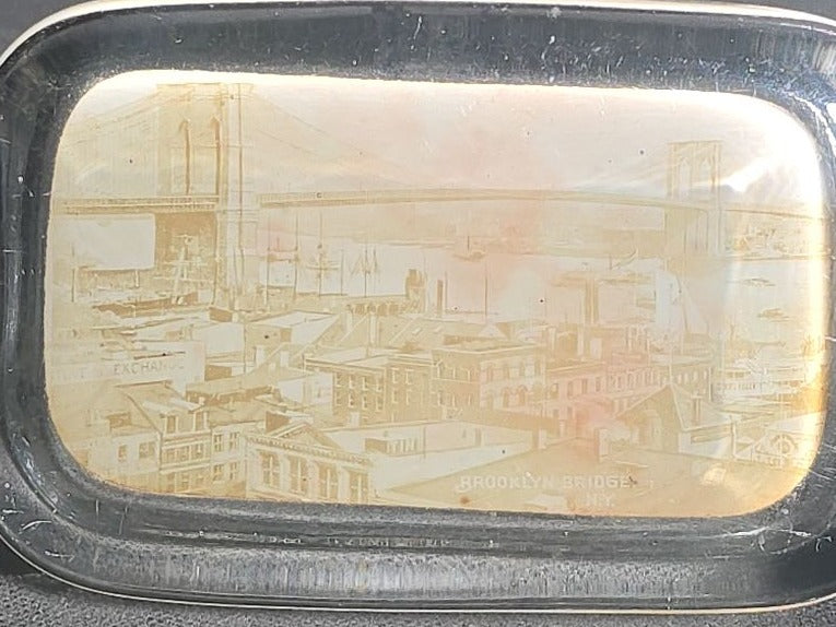 Antique Glass Paperweight with Photograph of the Brooklyn Bridge and New York City Skyline