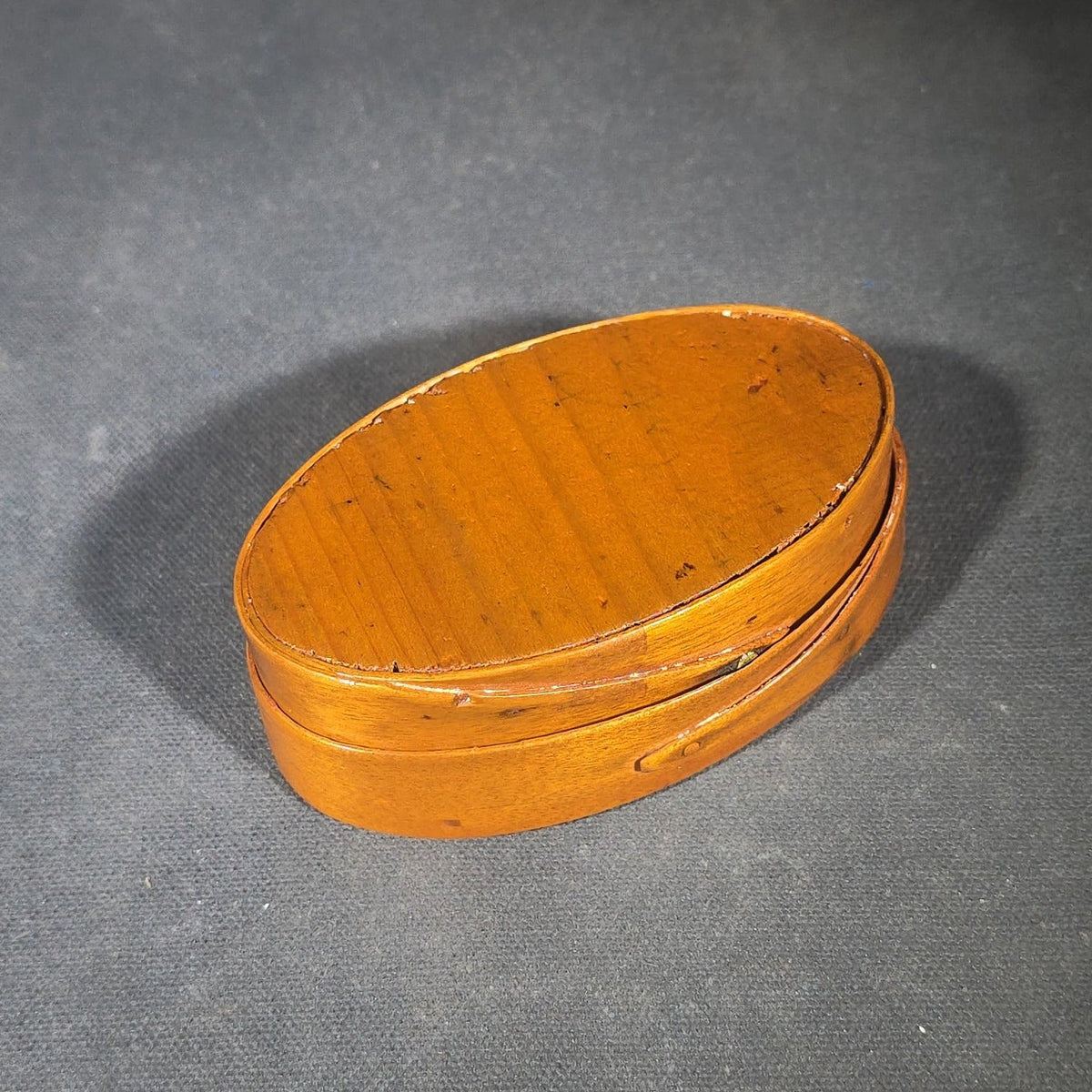 Vintage Oval Bentwood Box with Decoupage Gramophone and Framed Picture Lid Design, Dated 1977