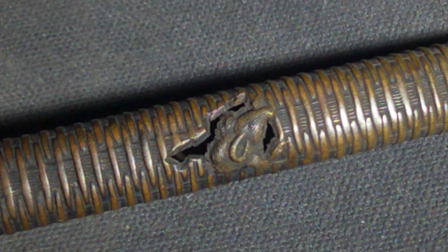 Antique Japanese Bronze Yatate Portable Writing Set with Rat-Design Inkpot, Hinged Lid, and Kogatana Knife