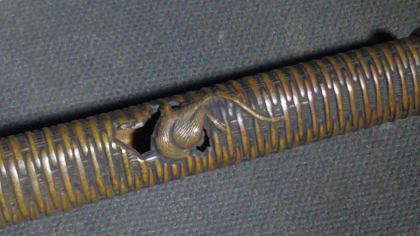 Antique Japanese Bronze Yatate Portable Writing Set with Rat-Design Inkpot, Hinged Lid, and Kogatana Knife
