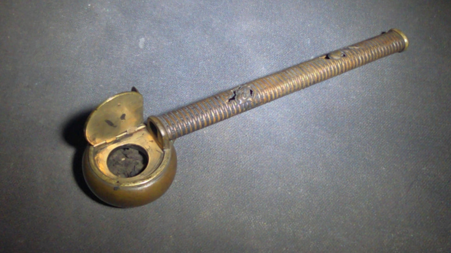 Antique Japanese Bronze Yatate Portable Writing Set with Rat-Design Inkpot, Hinged Lid, and Kogatana Knife