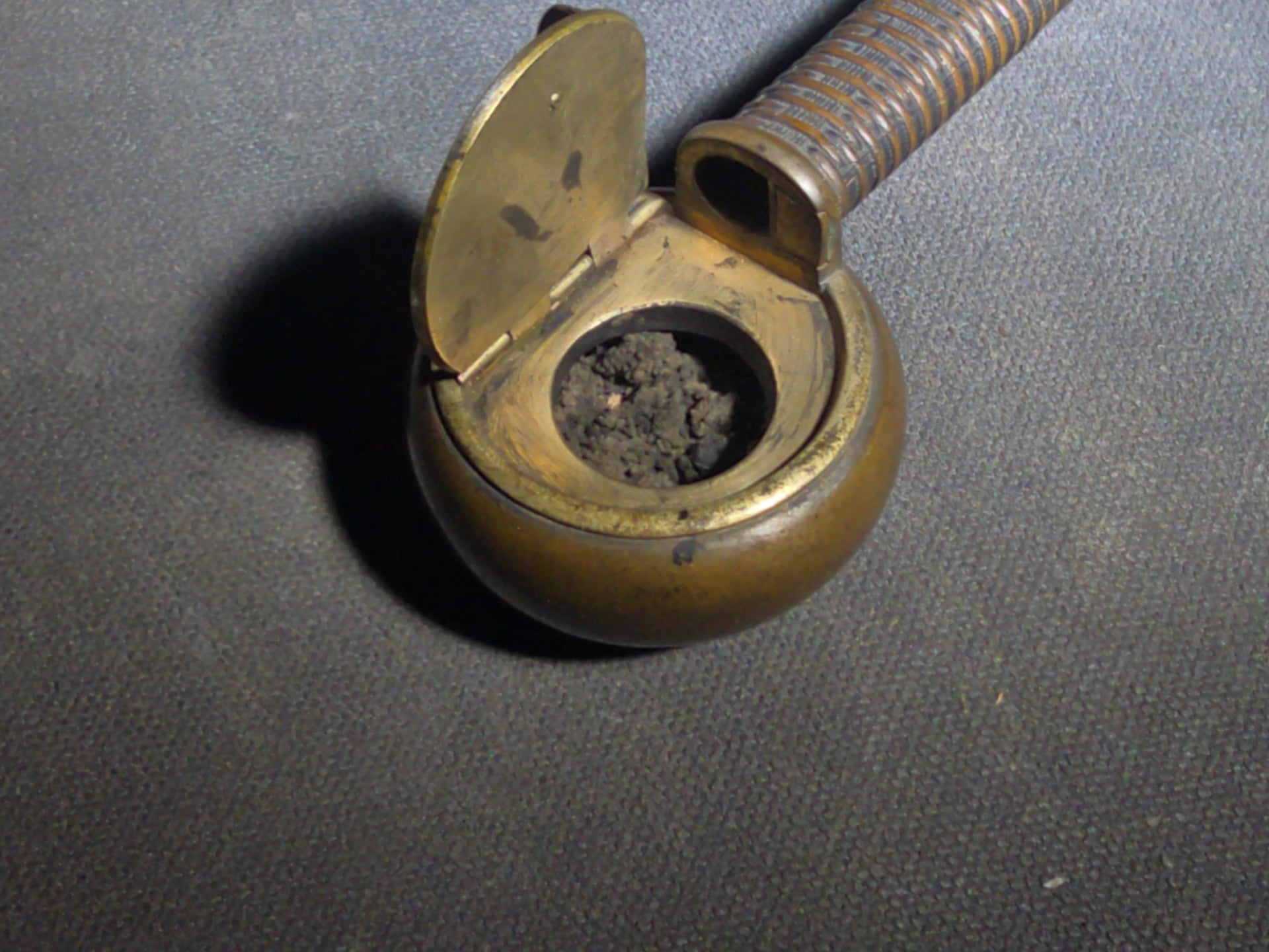 Antique Japanese Bronze Yatate Portable Writing Set with Rat-Design Inkpot, Hinged Lid, and Kogatana Knife