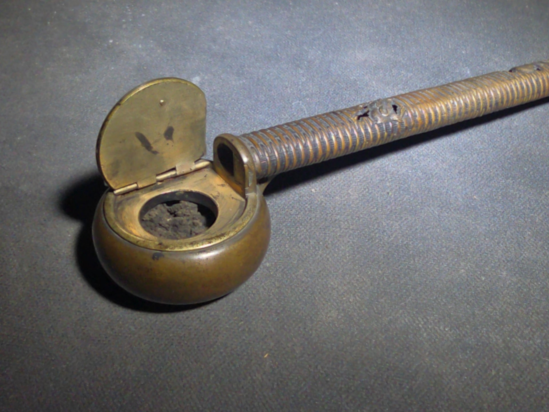 Antique Japanese Bronze Yatate Portable Writing Set with Rat-Design Inkpot, Hinged Lid, and Kogatana Knife