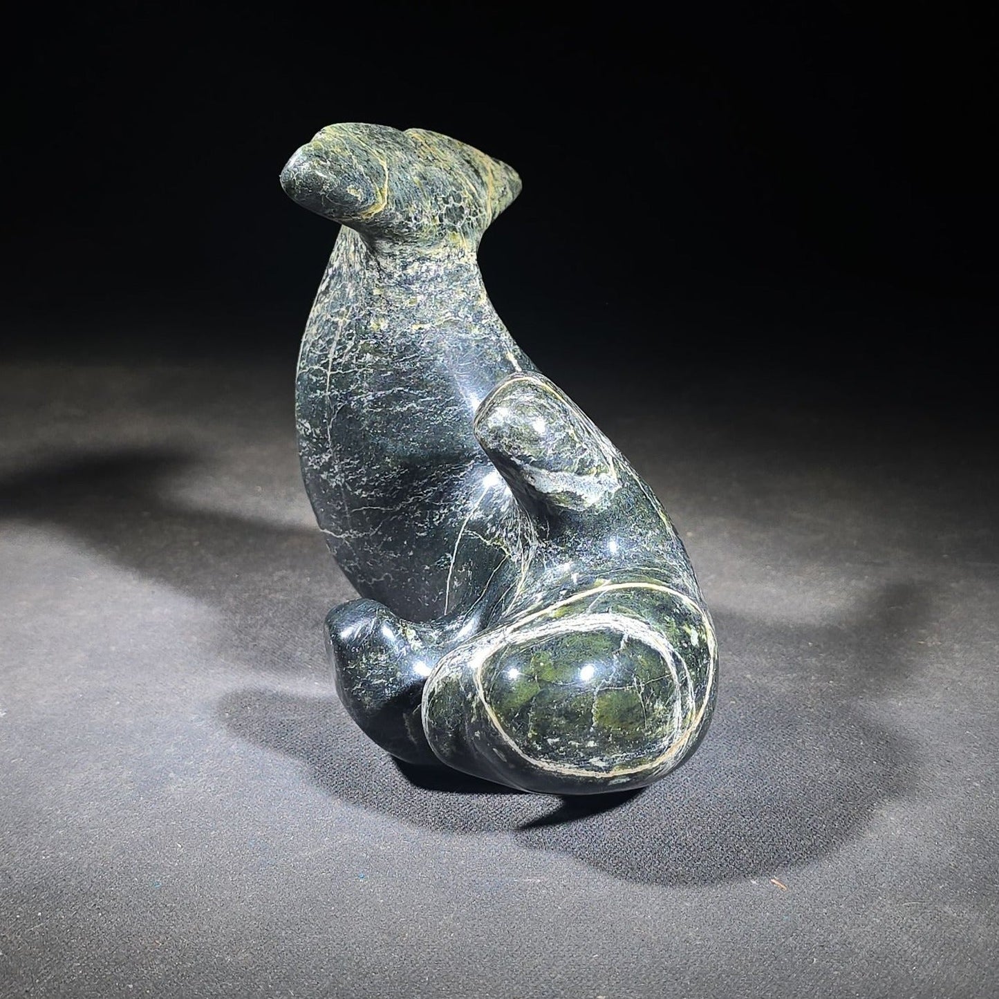 Vintage Inuit Carved Stone Seal Sculpture by Jose Adamie Tulugak, Inoucdjouac, 1977, with Canadian Eskimo Art Certification Tag
