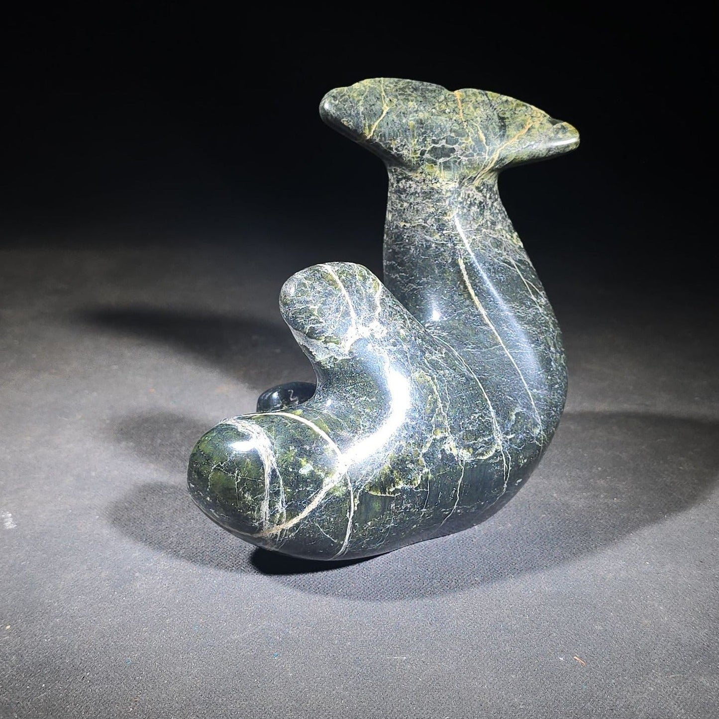 Vintage Inuit Carved Stone Seal Sculpture by Jose Adamie Tulugak, Inoucdjouac, 1977, with Canadian Eskimo Art Certification Tag