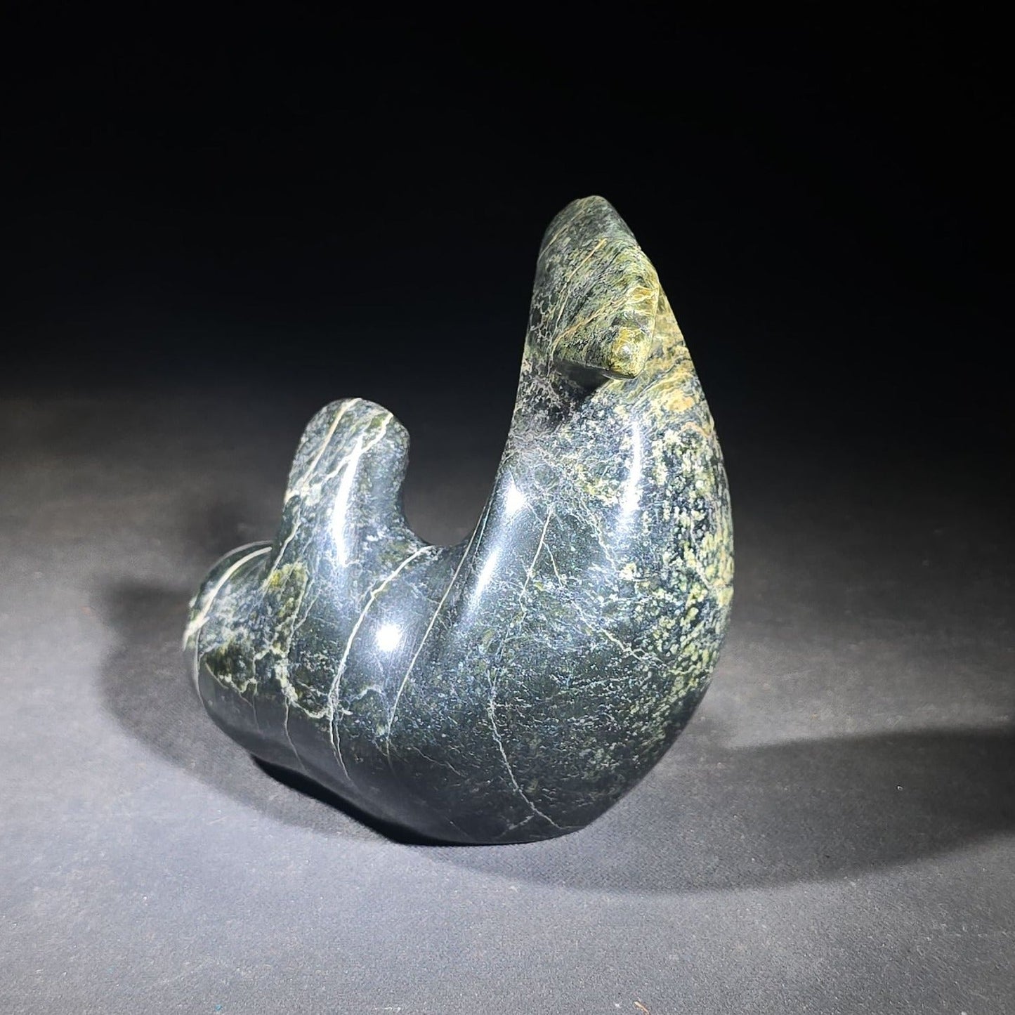 Vintage Inuit Carved Stone Seal Sculpture by Jose Adamie Tulugak, Inoucdjouac, 1977, with Canadian Eskimo Art Certification Tag