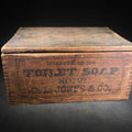 Lot 107 - Antique Wooden Advertising Shipping Box for Quarter Gross Toilet Soap No. 21, C.L. Jones & Co., with Stenciled Lettering and Dovetail Joinery, 10-1/2" L x 8" W x 5" H