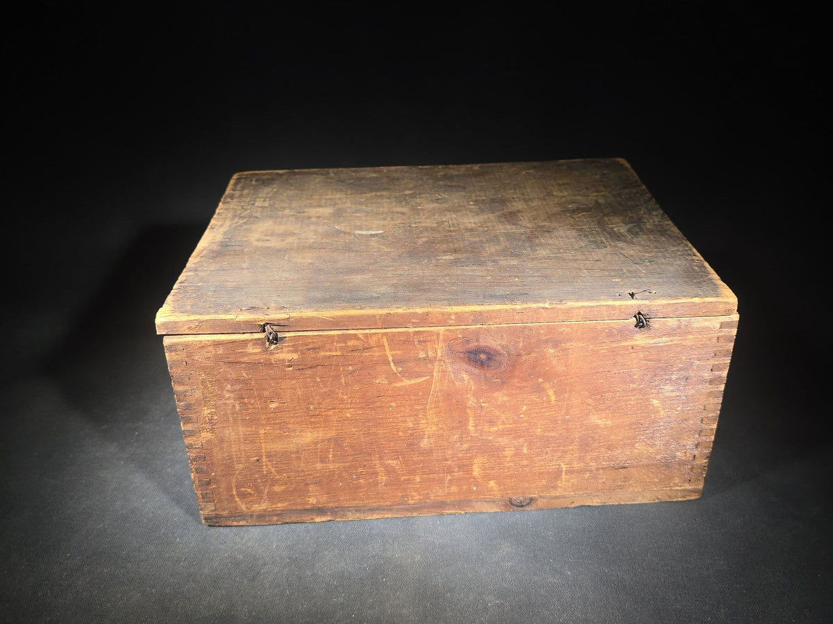 Antique Wooden Advertising Shipping Box for Quarter Gross Toilet Soap No. 21, C.L. Jones & Co., with Stenciled Lettering and Dovetail Joinery