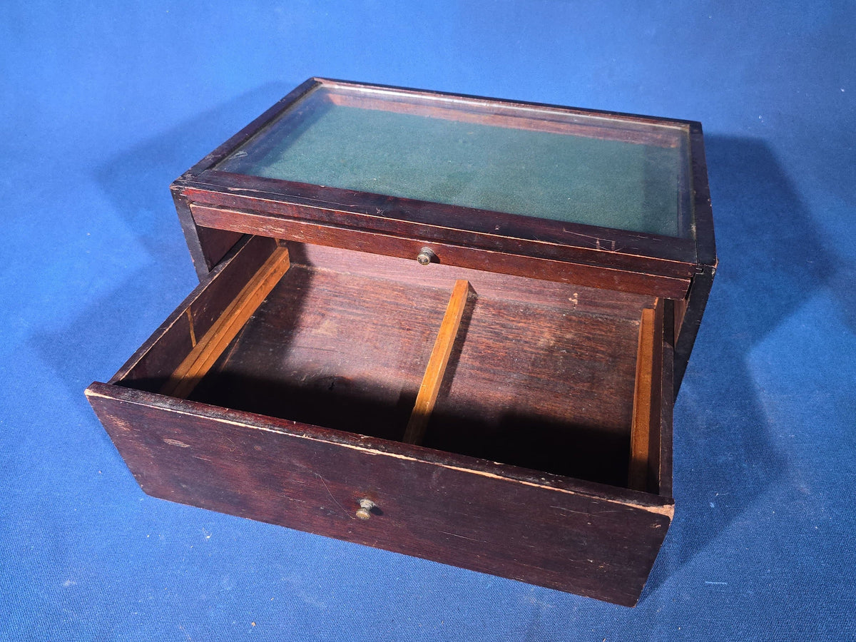 Vintage Hickok Mfg. Co. Countertop Store Display Case with Green Felt and Glass Top