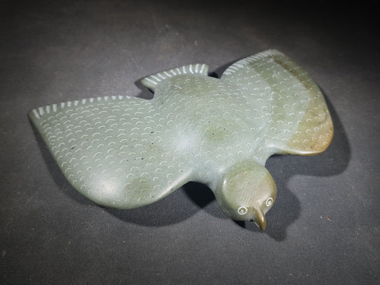 Vintage Carved Stone Bird in Flight with Incised Feather Detail, From an Inuit Art Collection