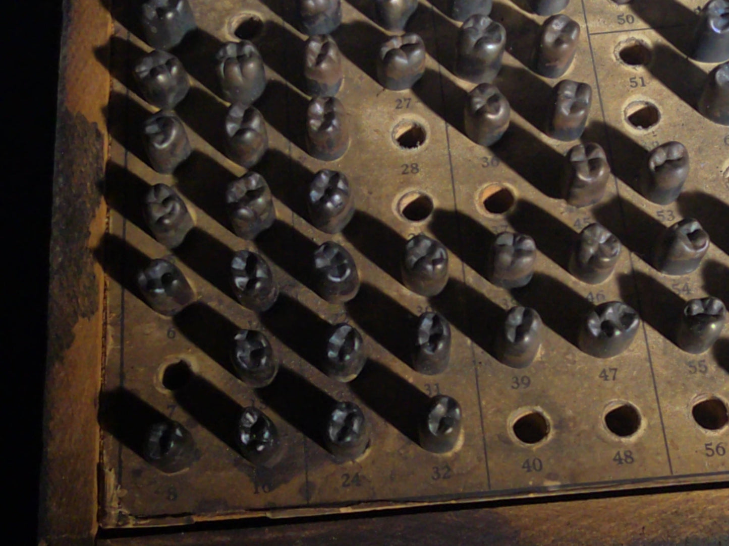 Antique S.S. White Dental Mfg. Co. Steel Tooth Die Set in Wooden Case with Indexed Chart