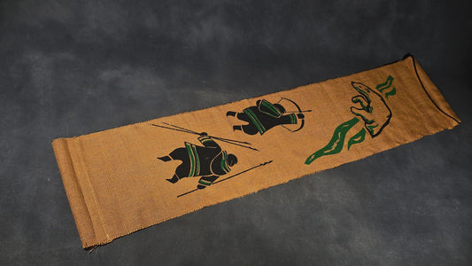 Vintage Screen-Printed Burlap Panel in the Style of Helen Kalvak with Inuit Hunting Figures