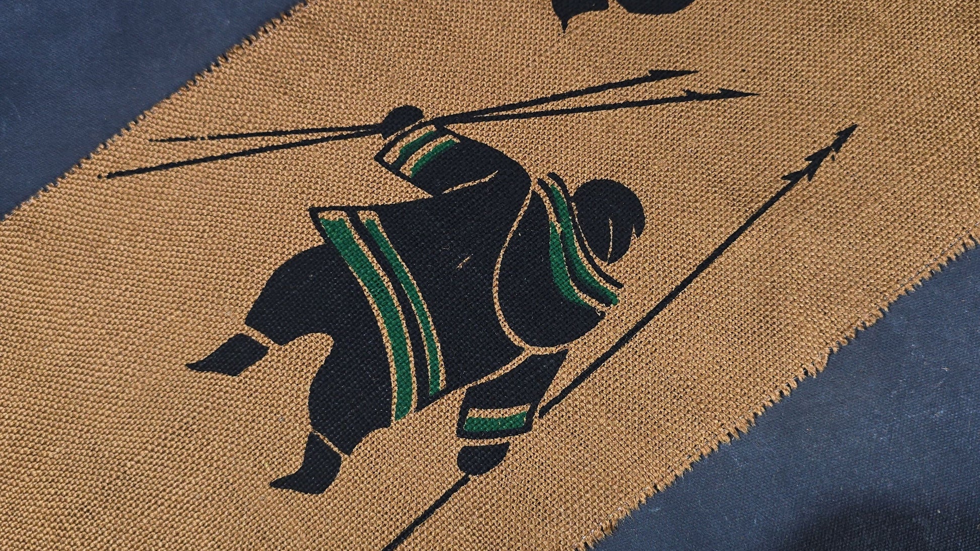Vintage Screen-Printed Burlap Panel in the Style of Helen Kalvak with Inuit Hunting Figures