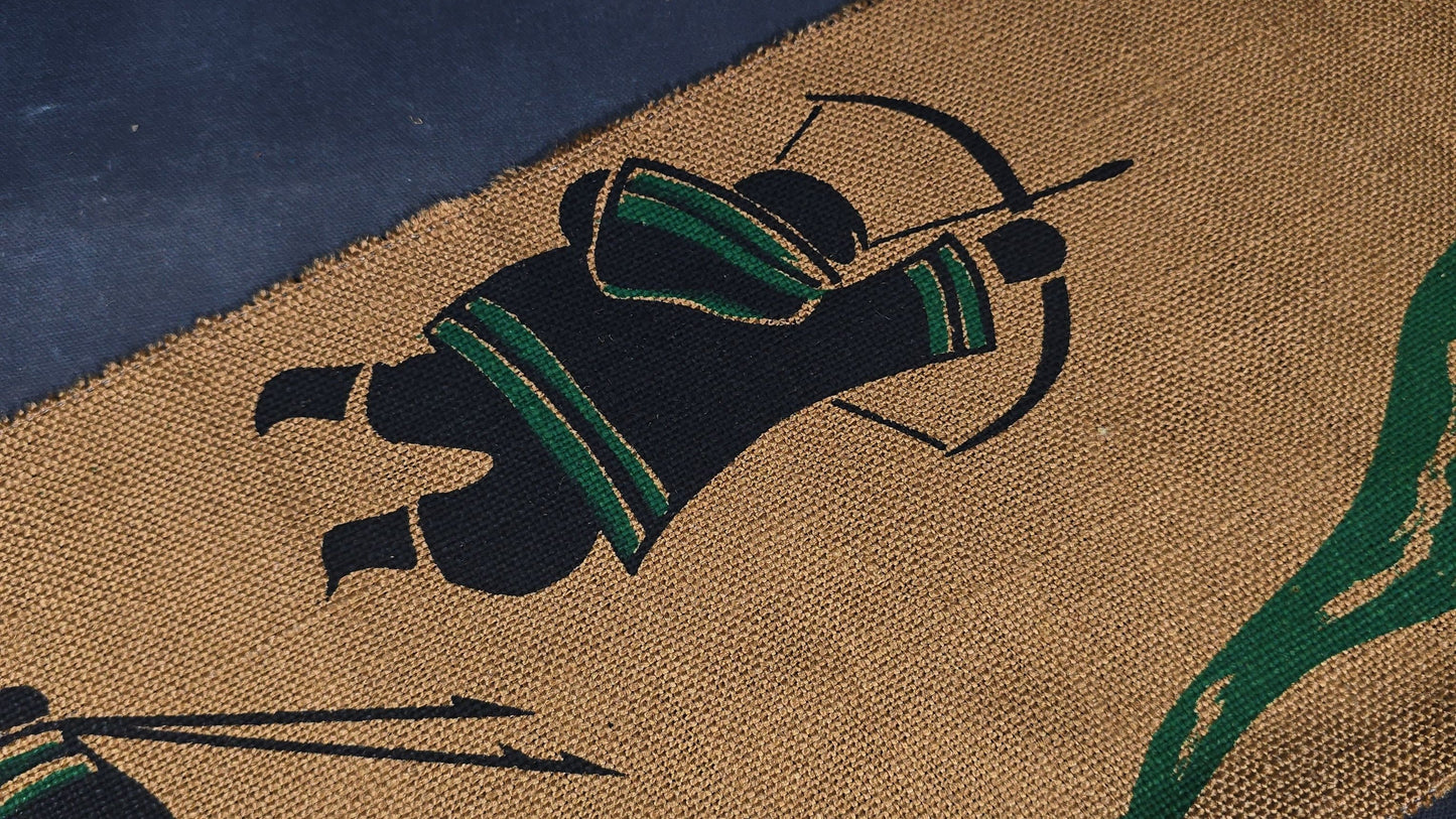 Vintage Screen-Printed Burlap Panel in the Style of Helen Kalvak with Inuit Hunting Figures