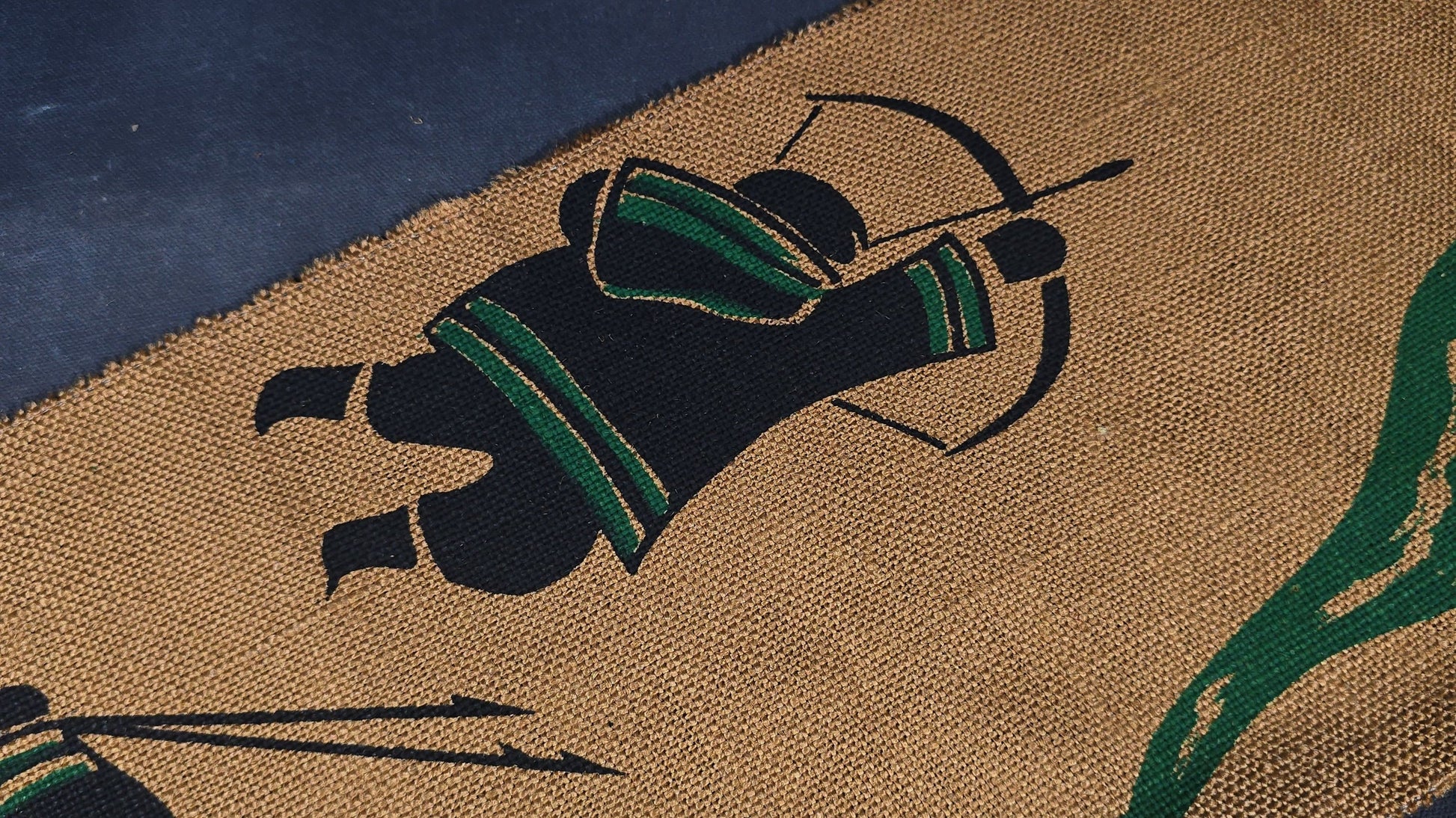 Vintage Screen-Printed Burlap Panel in the Style of Helen Kalvak with Inuit Hunting Figures
