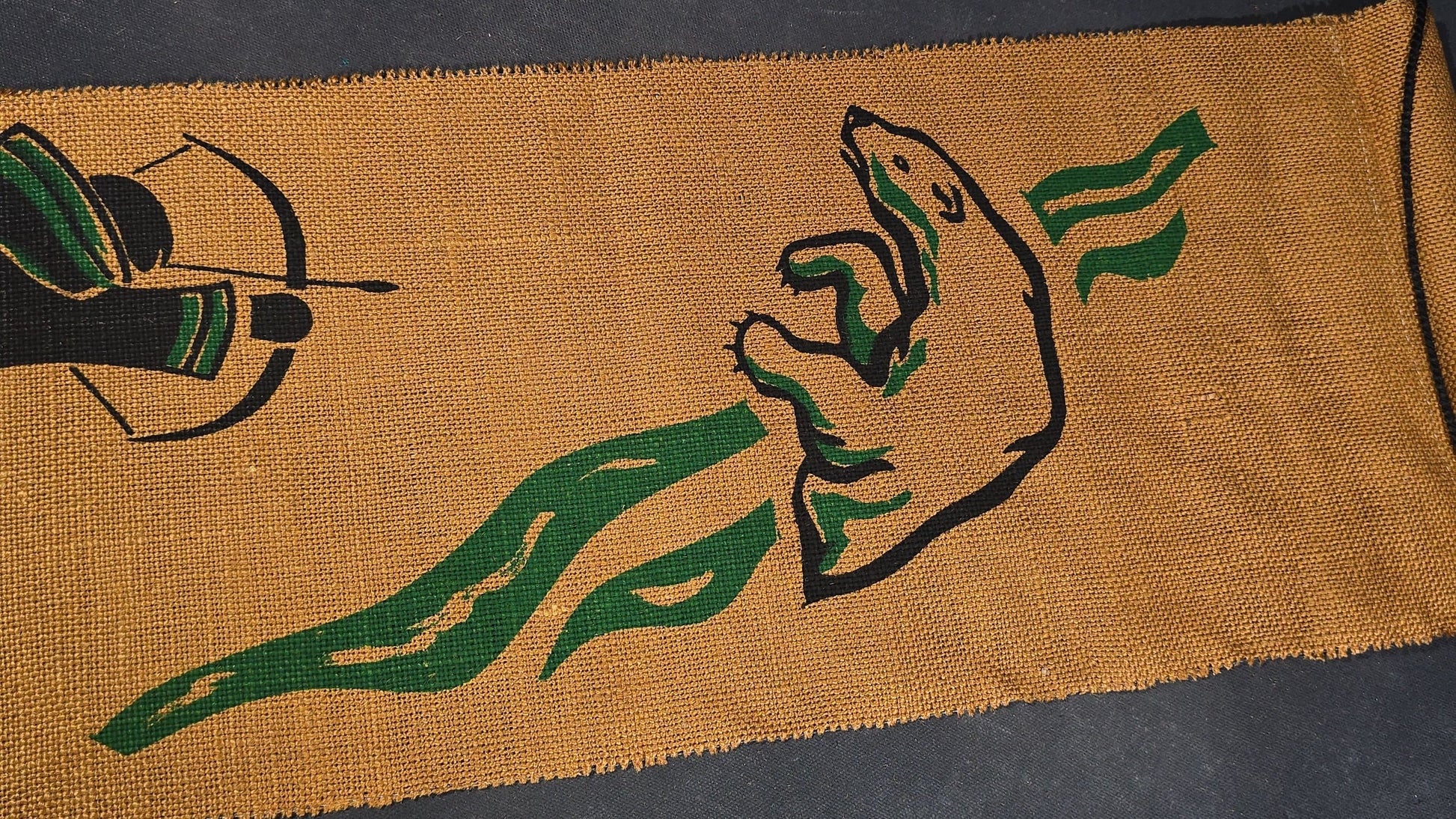 Vintage Screen-Printed Burlap Panel in the Style of Helen Kalvak with Inuit Hunting Figures
