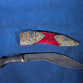 Lot 080 - Vintage Nepalese Kukri Knife with Decorated Velvet and Metal Sheath, 12" H