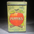 Lot 109 - Antique Pippins 25 Cigars Tin Lithograph Advertising Canister with Apple and Crossed Cigars Graphics, H. Traiser & Co. Inc., Boston, Massachusetts, 5-3/8" H