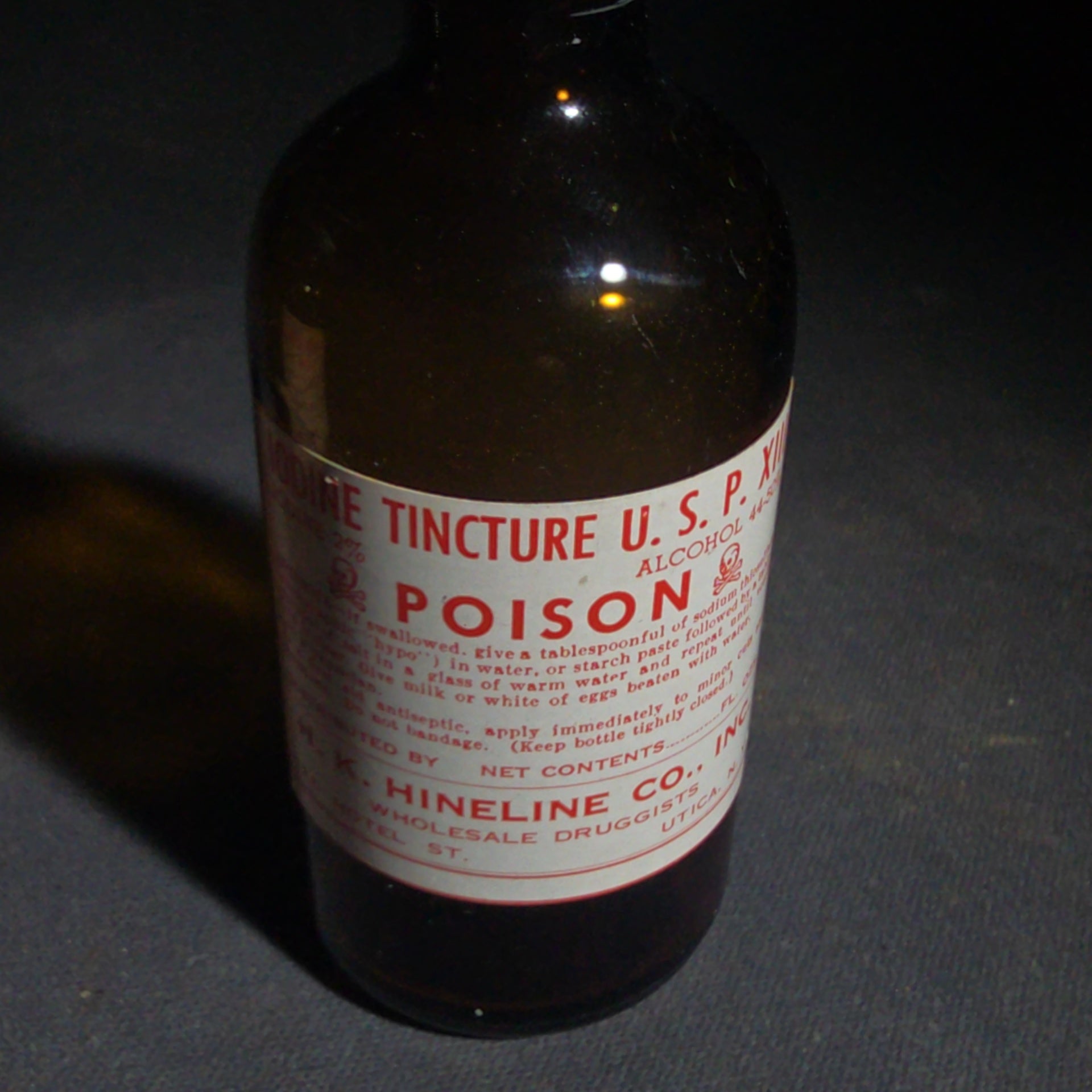 Grouping of Seven Antique and Vintage Apothecary Smalls including Belladona Leaves and Iodine Tincture Poison Bottles, Bichloride Mercury Poison Bottle, Cobalt Blue Eye Cup, and Sheaffer Skrip Ink Bottle