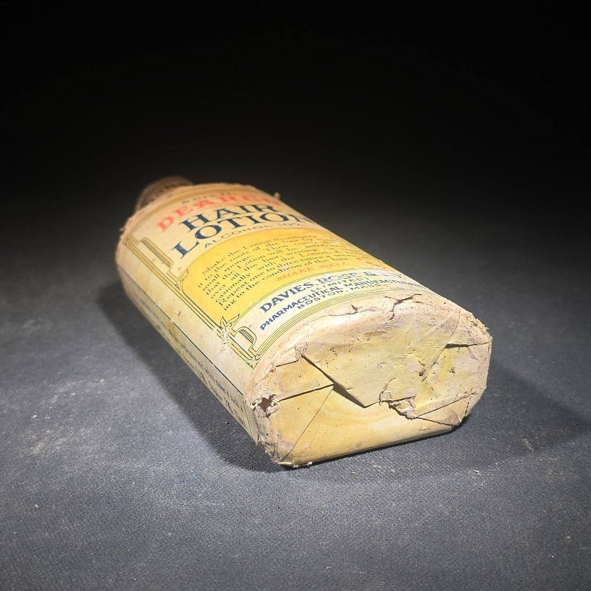 Antique Dearco Hair Lotion Bottle with Original Paper Wrapping and Contents, N.O.S., Manufactured by Davies, Rose & Co. (Limited), Boston, Massachusetts, 1922