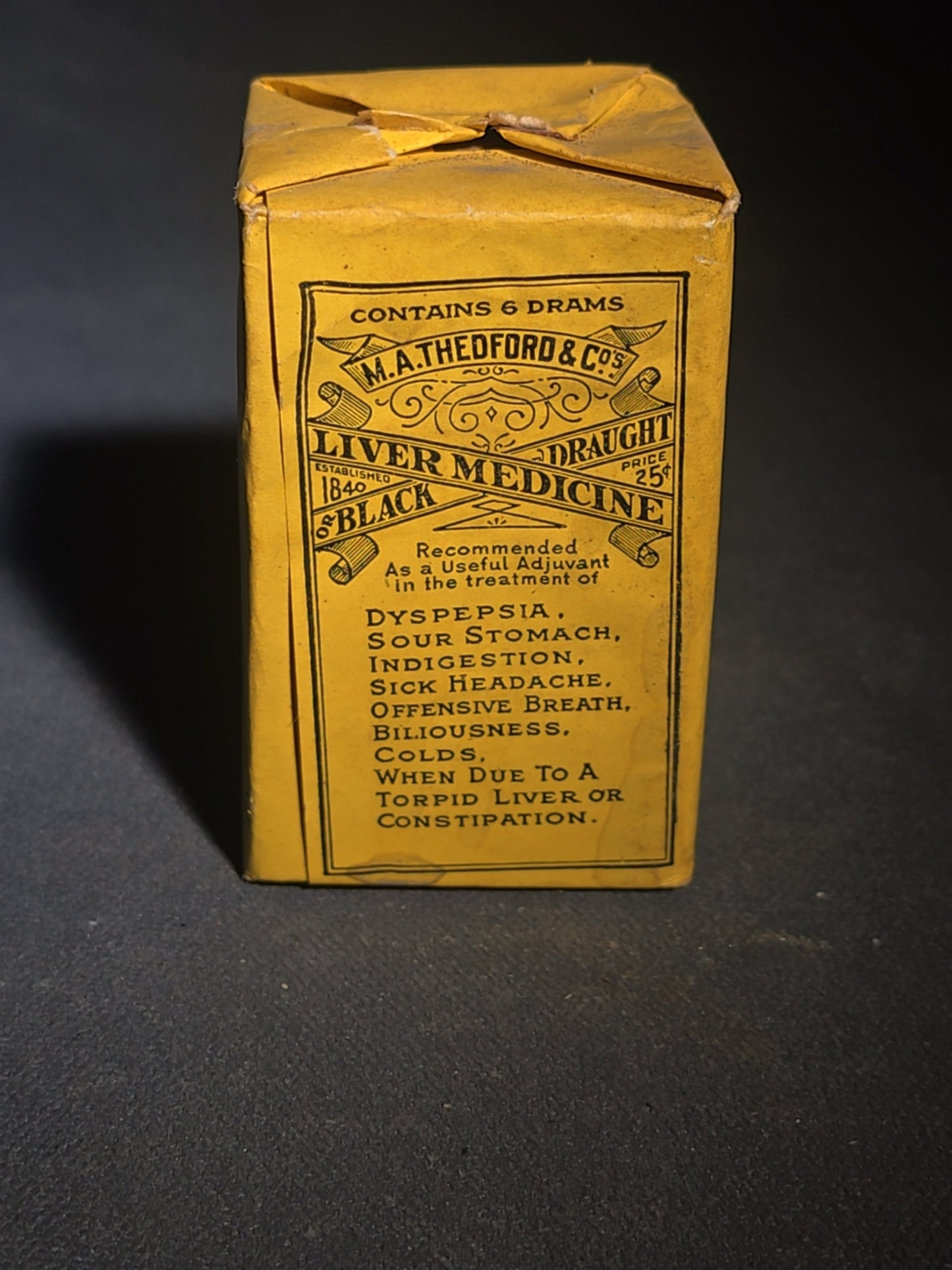 Grouping of 12 Antique and Vintage Pharmaceutical Bottles and Tins including Samson's Liniment, M.A. Thedford's Black Draught Liver Medicine, Dr. I.W. Lyon's Tooth Powder, and Johnson & Johnson Dental Floss