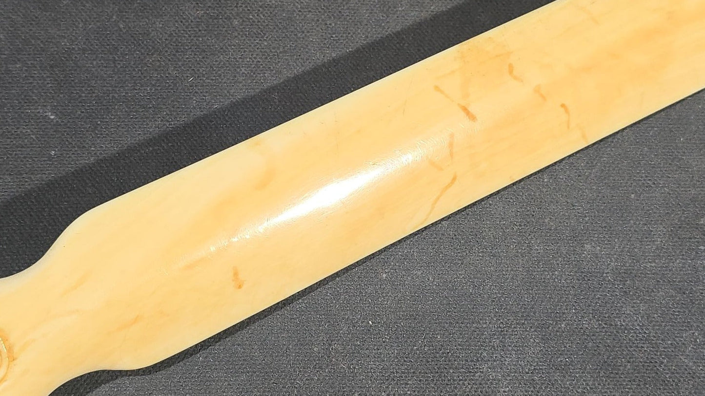 Antique Victorian Ivory Page Turner with Carved Bead Handle and Applied Monogram Cartouche