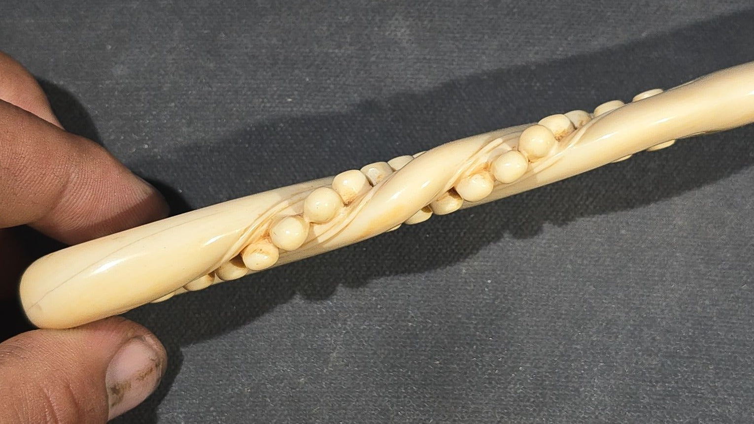 Antique Victorian Ivory Page Turner with Carved Bead Handle and Applied Monogram Cartouche