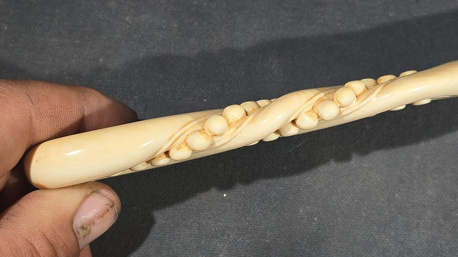 Antique Victorian Ivory Page Turner with Carved Bead Handle and Applied Monogram Cartouche