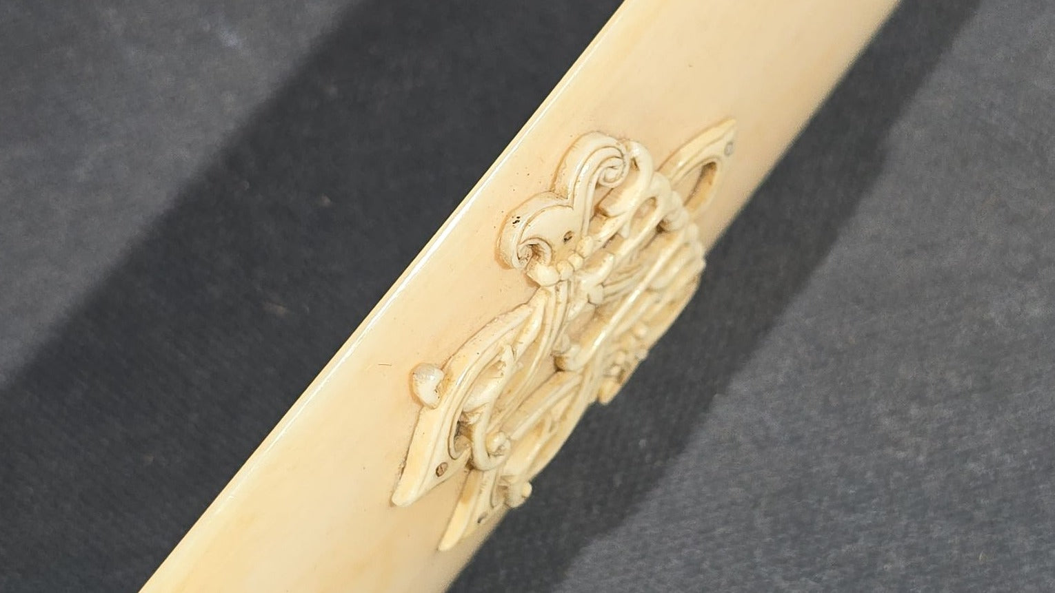 Antique Victorian Ivory Page Turner with Carved Bead Handle and Applied Monogram Cartouche