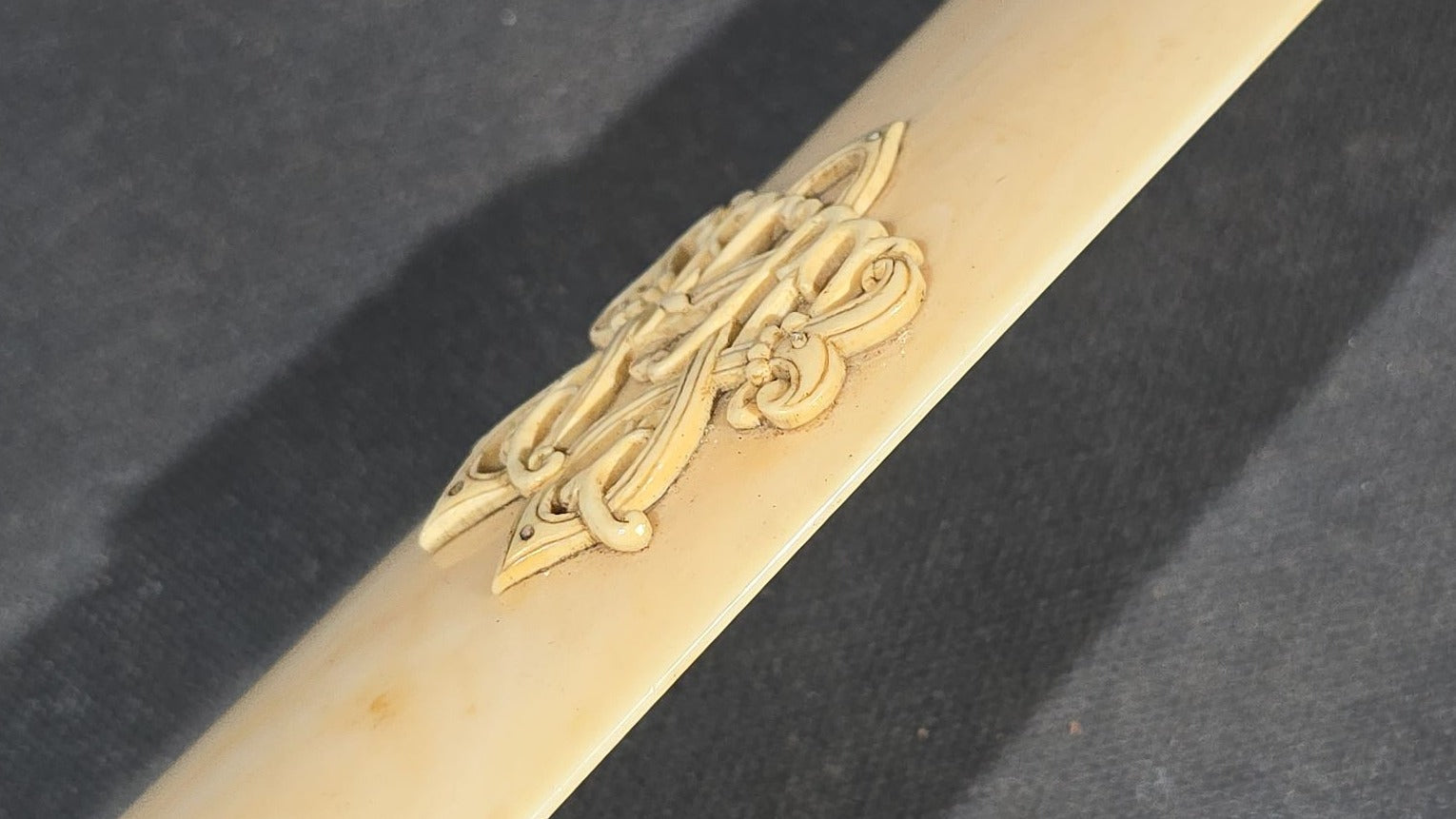 Antique Victorian Ivory Page Turner with Carved Bead Handle and Applied Monogram Cartouche