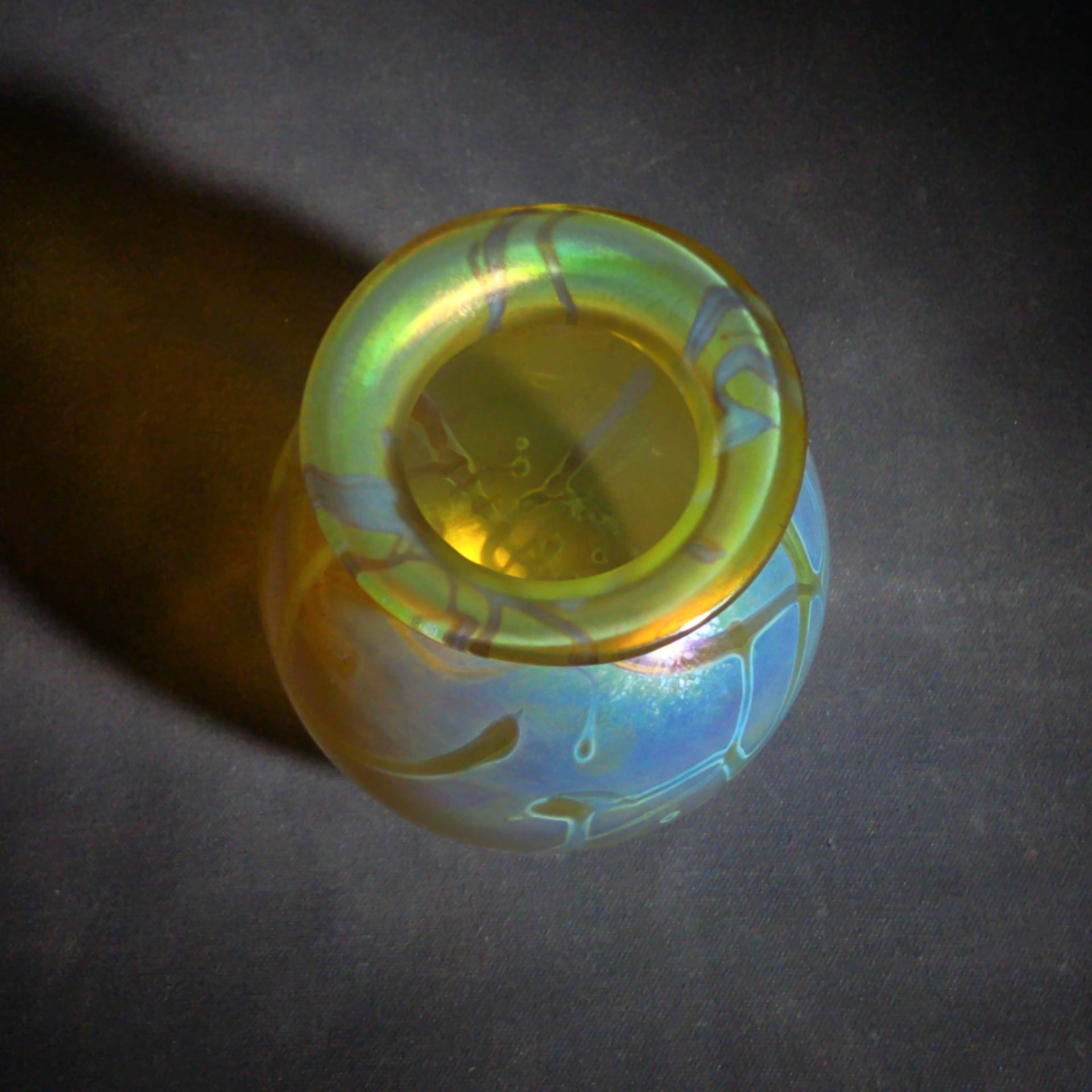 Vintage Robert Eickholt Iridescent Art Glass Vase with Swirl Design