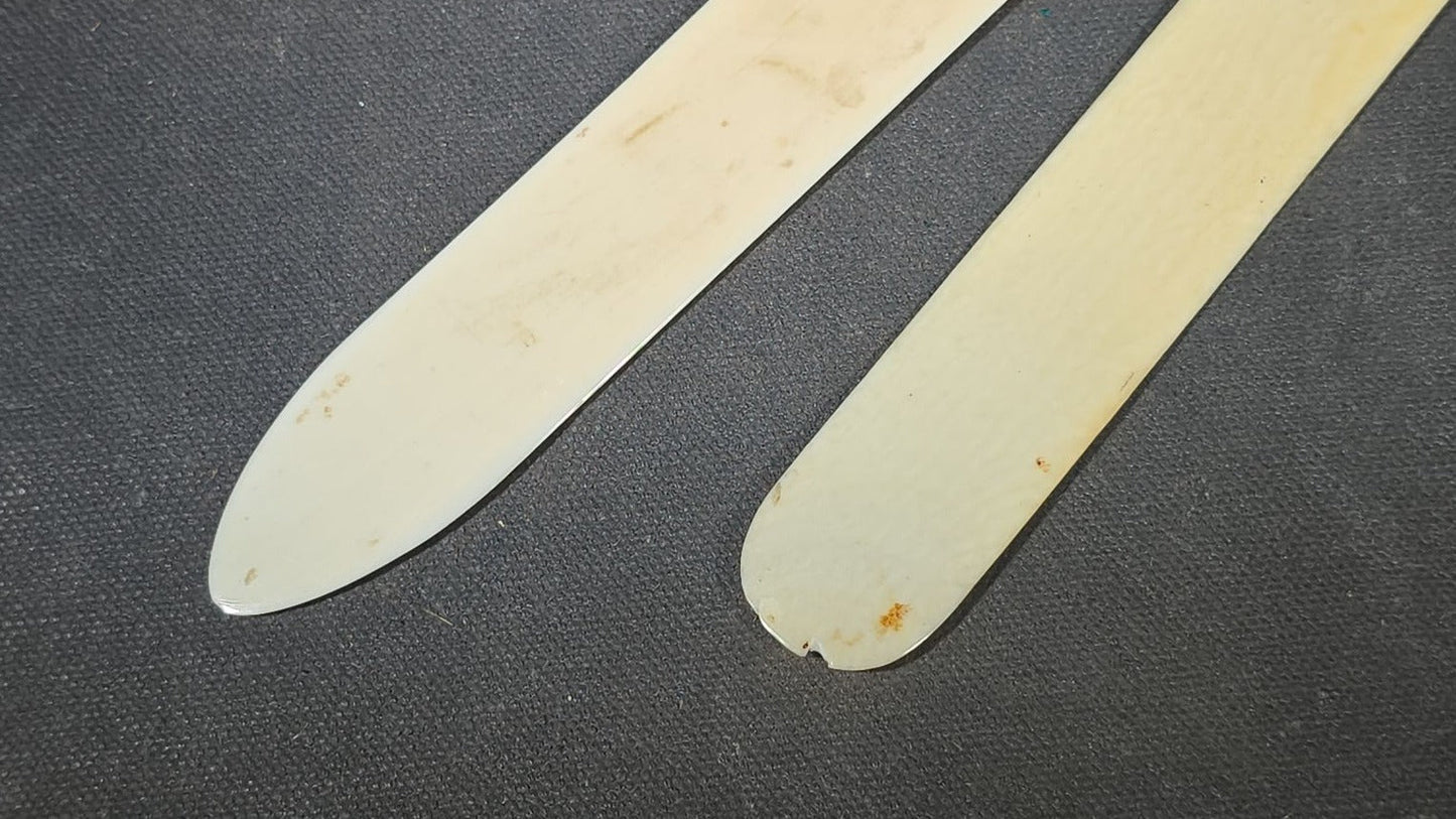 Pair of Antique Victorian Ivory Page Turners, One with Engraved Monogram