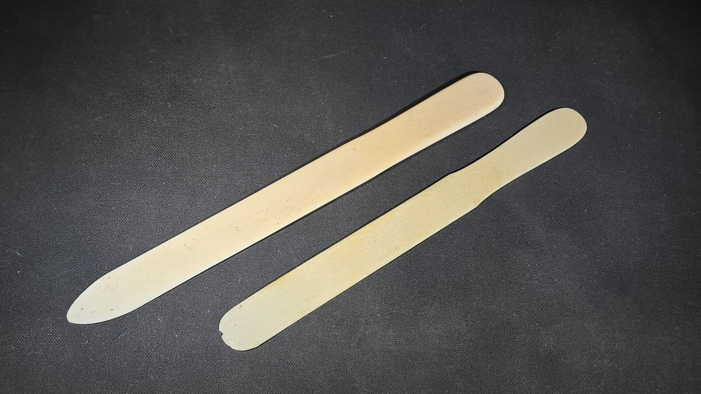 Pair of Antique Victorian Ivory Page Turners, One with Engraved Monogram