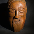 Lot 108 - Vintage Folk Art Hand-Carved Wood Face of a Cartoonish Bearded Man, Illegibly Signed