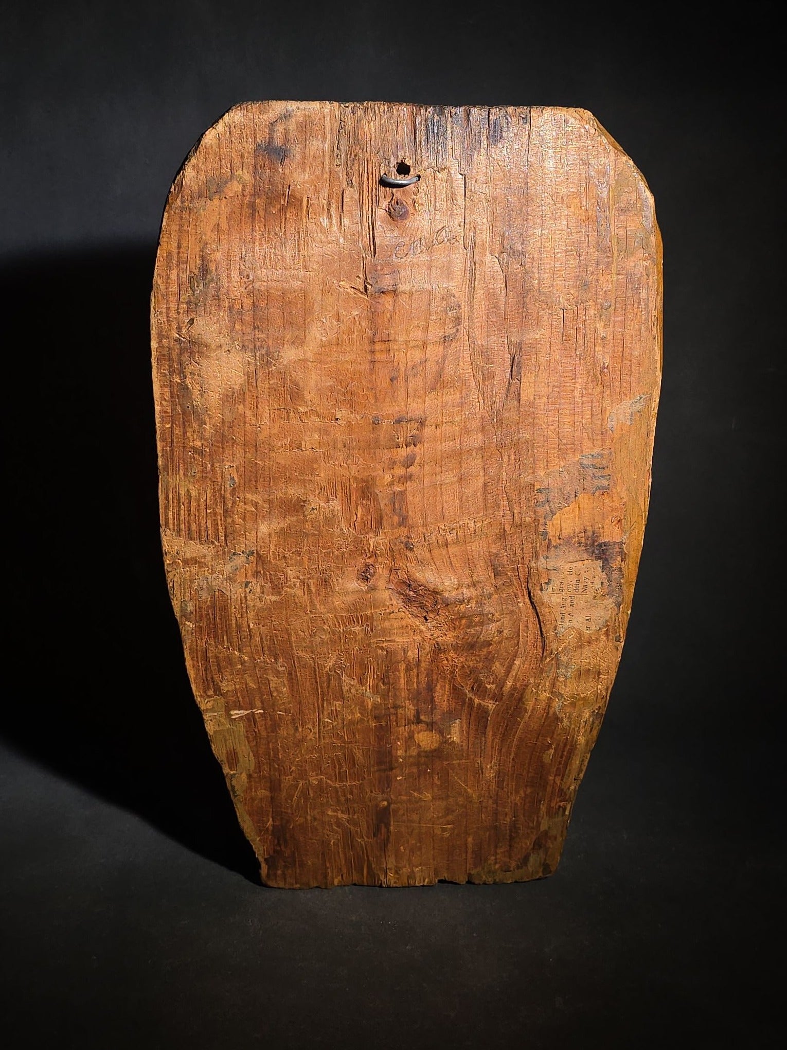 Vintage Folk Art Hand-Carved Wood Face of a Cartoonish Bearded Man, Illegibly Signed