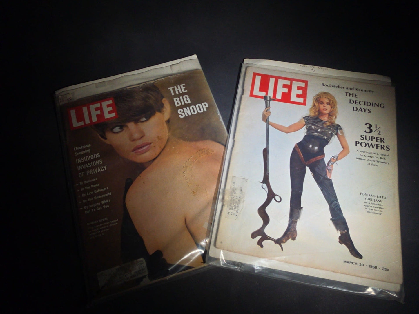 Pair of Vintage Life Magazines including March 29, 1968 Jane Fonda Barbarella Cover and May 20, 1966 "The Big Snoop" Electronic Snooping Cover
