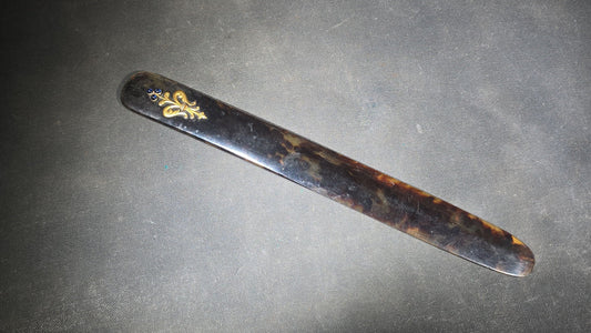 Antique Victorian Tortoiseshell Page Turner with Gold Fleur-de-Lis Inlay and Blue Cabochon Stones