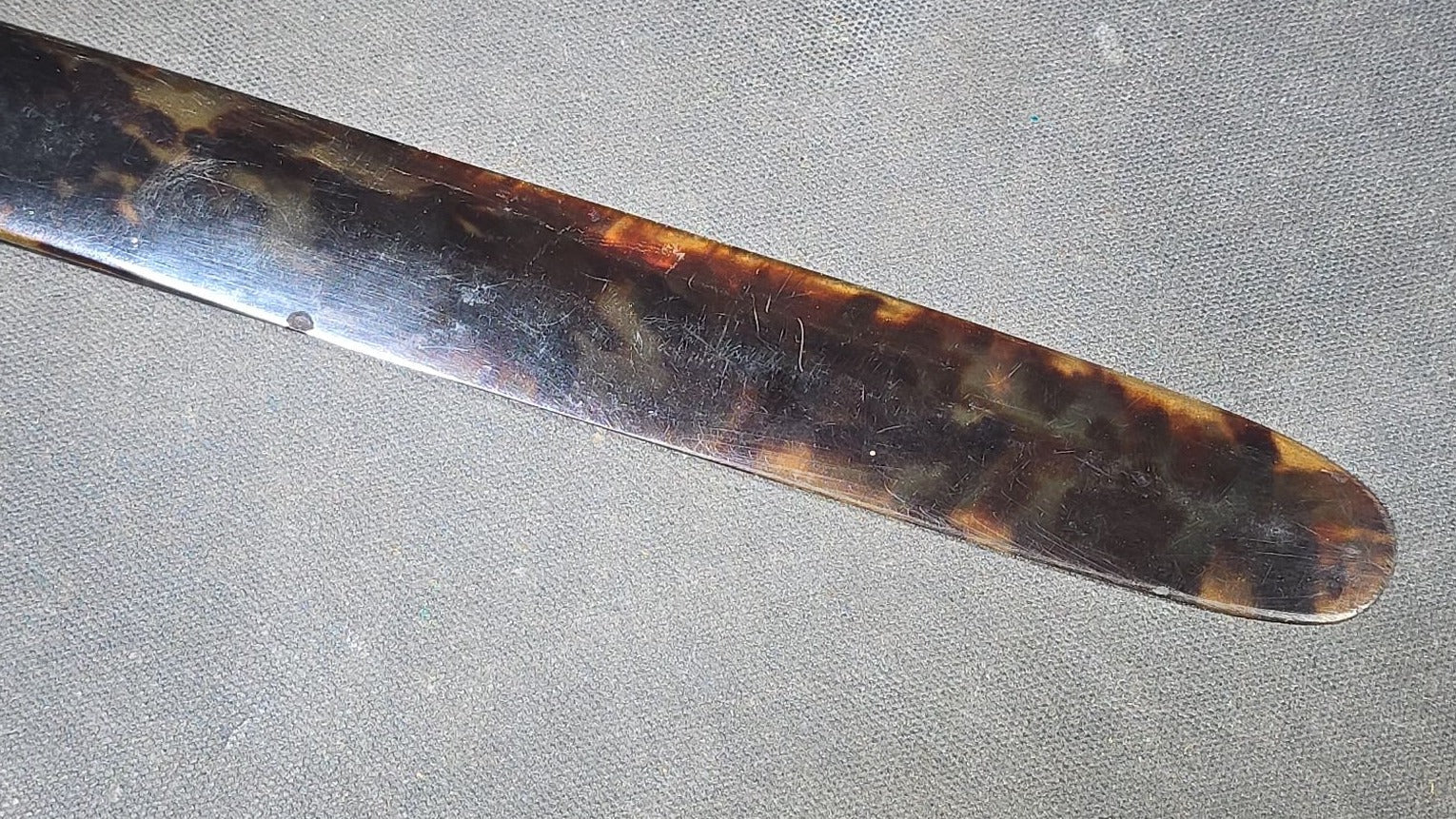 Antique Victorian Tortoiseshell Page Turner with Gold Fleur-de-Lis Inlay and Blue Cabochon Stones