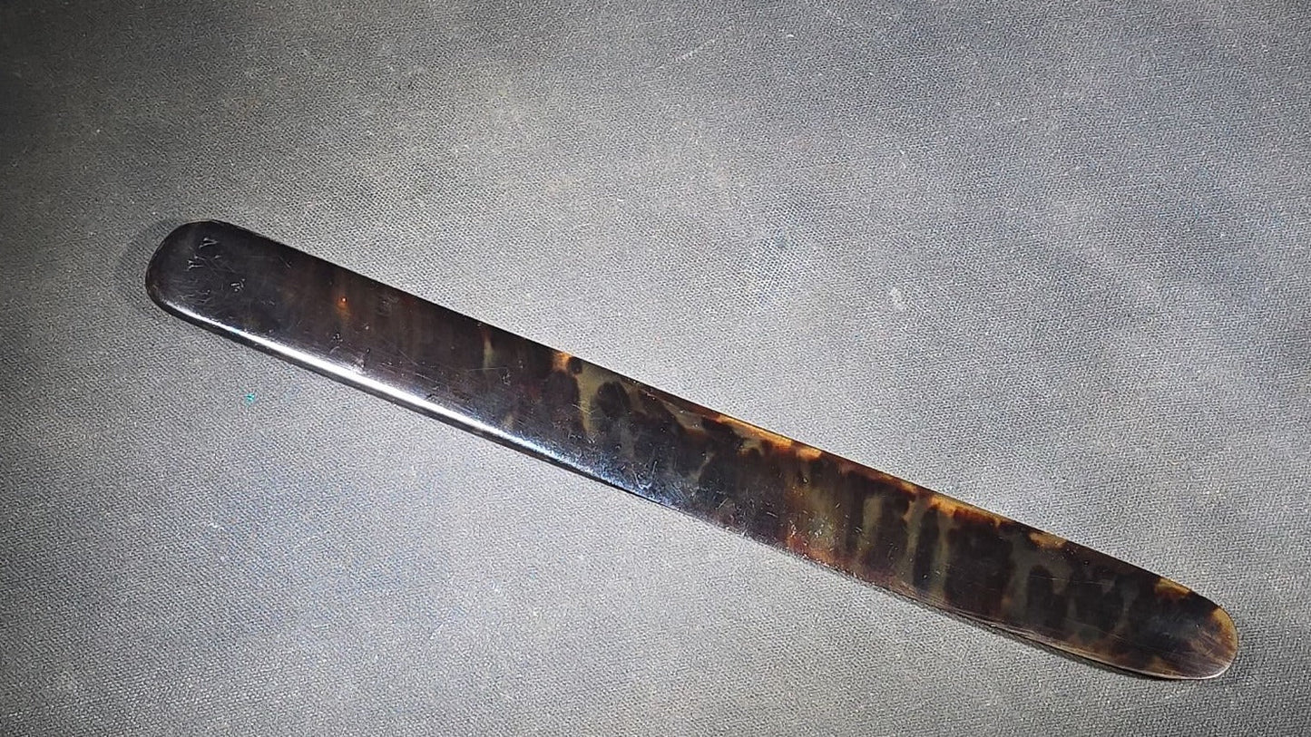 Antique Victorian Tortoiseshell Page Turner with Gold Fleur-de-Lis Inlay and Blue Cabochon Stones